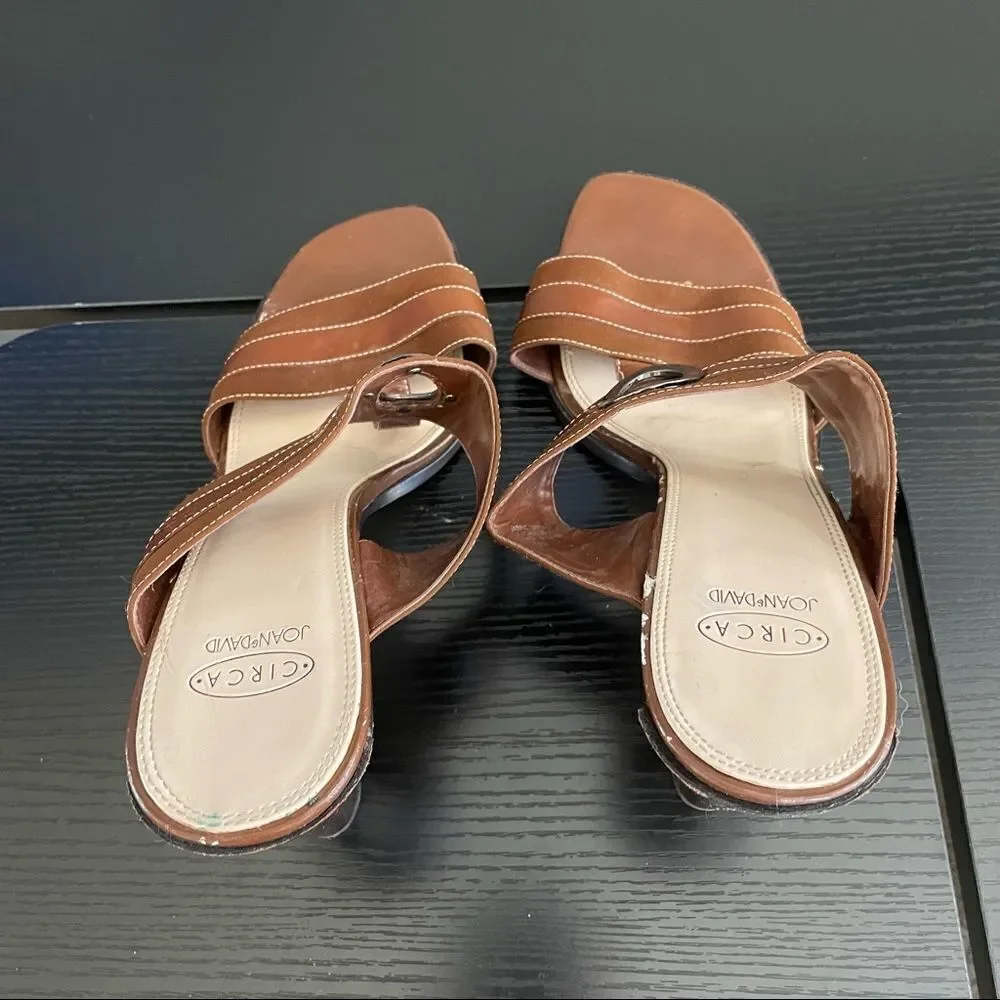 Circa Joan & David Brown Fabric Upper and Leather Sole Mule Sandal, 10